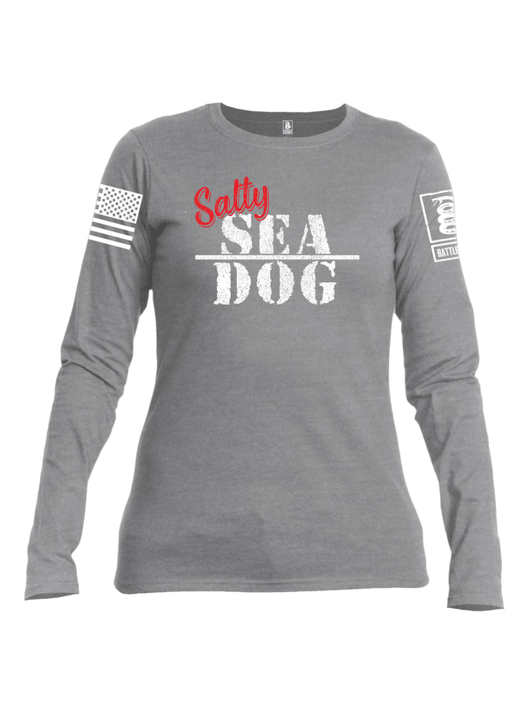 Battleraddle Salty Sea Dog White Sleeve Print Womens Cotton Long Sleeve Crew Neck T Shirt
