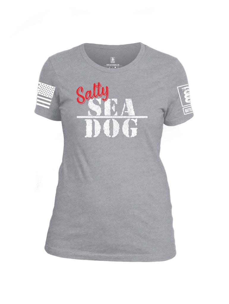 Battleraddle Salty Sea Dog White Sleeve Print Womens Cotton Crew Neck T Shirt