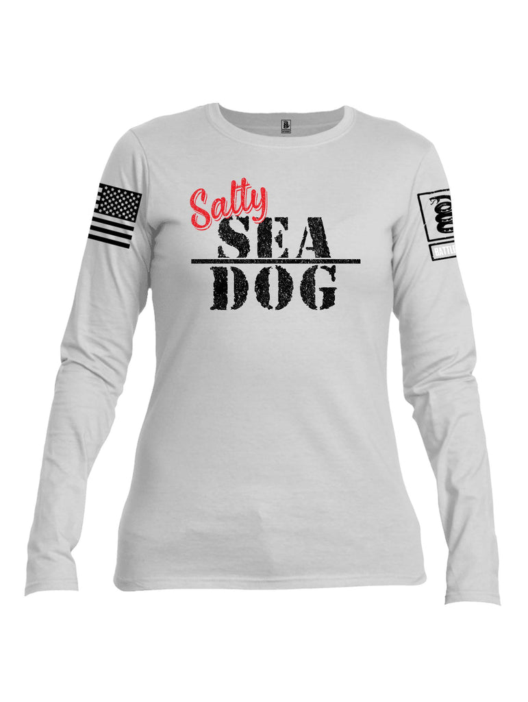 Battleraddle Salty Sea Dog White Sleeve Print Womens Cotton Long Sleeve Crew Neck T Shirt