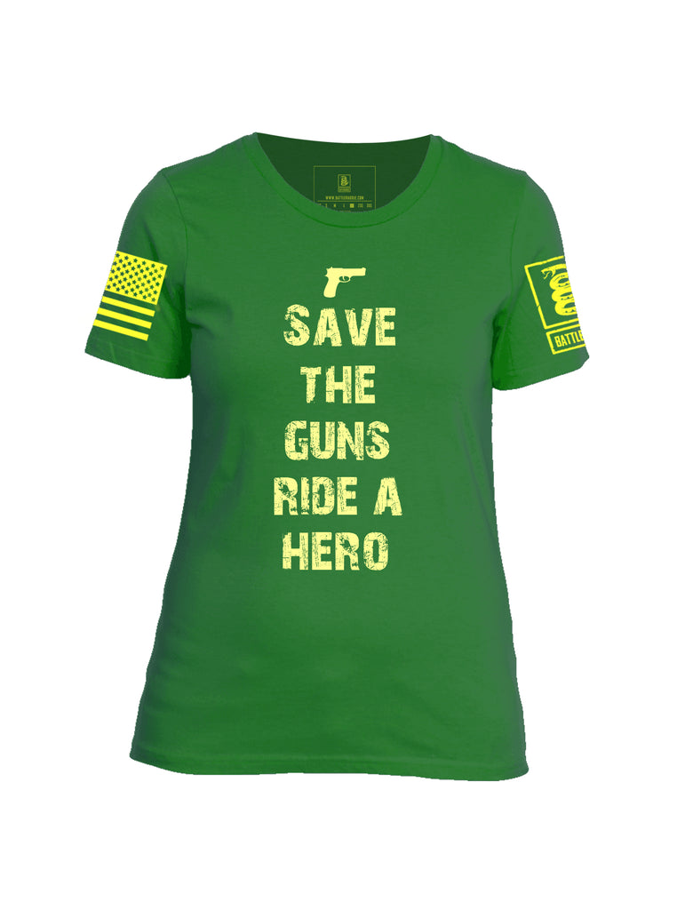 Battleraddle Save The Guns Ride A Hero Yellow Sleeve Print Womens Cotton Crew Neck T Shirt