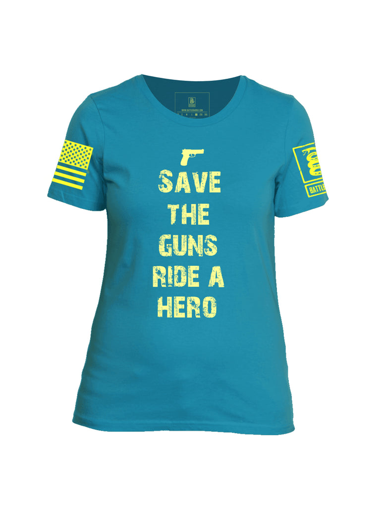 Battleraddle Save The Guns Ride A Hero Yellow Sleeve Print Womens Cotton Crew Neck T Shirt