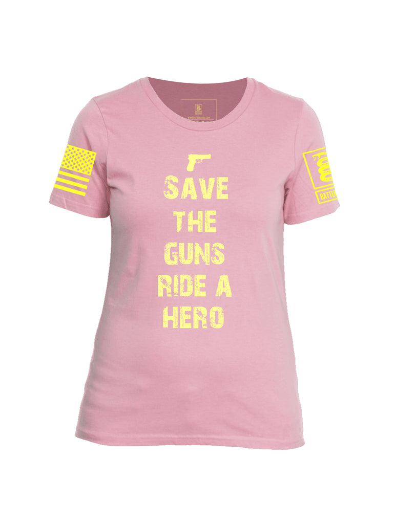 Battleraddle Save The Guns Ride A Hero Yellow Sleeve Print Womens Cotton Crew Neck T Shirt