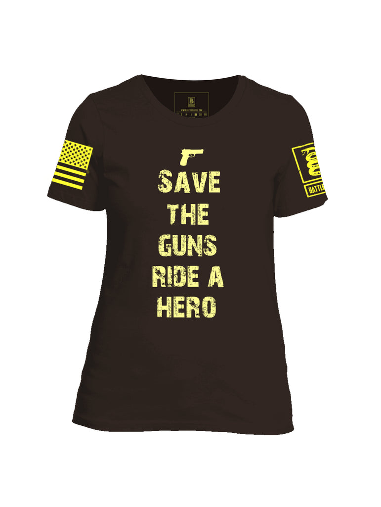 Battleraddle Save The Guns Ride A Hero Yellow Sleeve Print Womens Cotton Crew Neck T Shirt