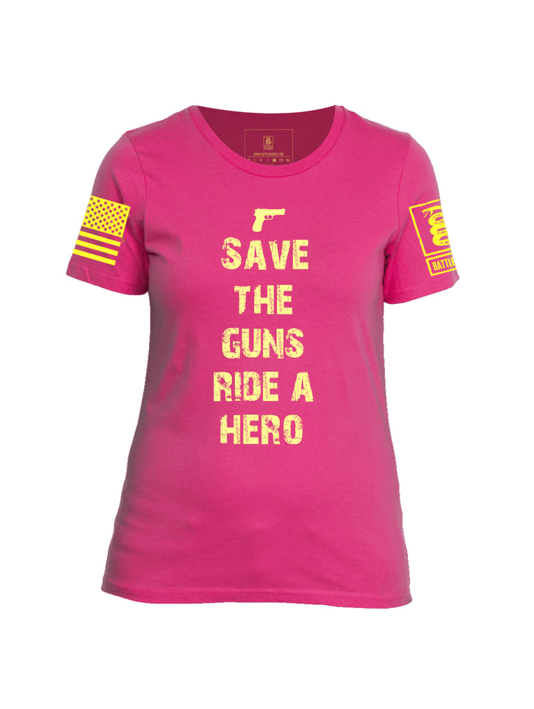 Battleraddle Save The Guns Ride A Hero Yellow Sleeve Print Womens Cotton Crew Neck T Shirt