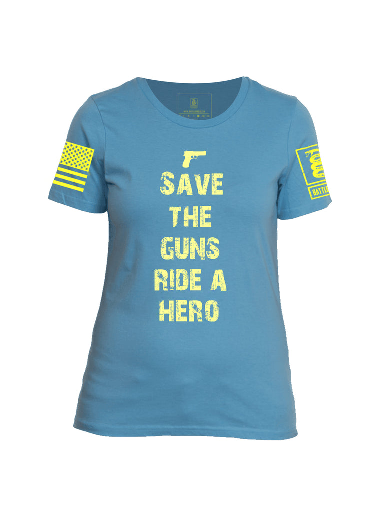 Battleraddle Save The Guns Ride A Hero Yellow Sleeve Print Womens Cotton Crew Neck T Shirt