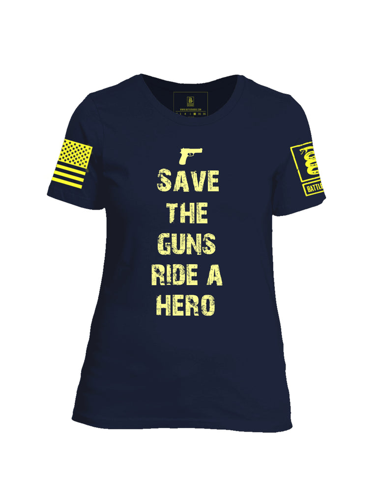 Battleraddle Save The Guns Ride A Hero Yellow Sleeve Print Womens Cotton Crew Neck T Shirt