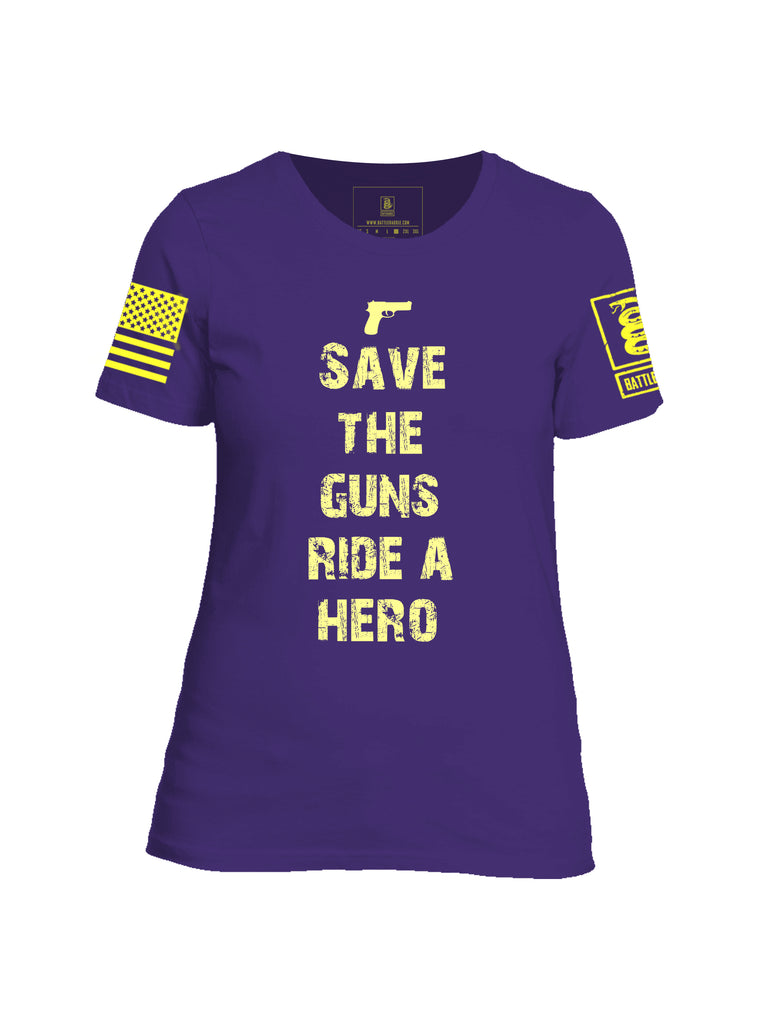 Battleraddle Save The Guns Ride A Hero Yellow Sleeve Print Womens Cotton Crew Neck T Shirt