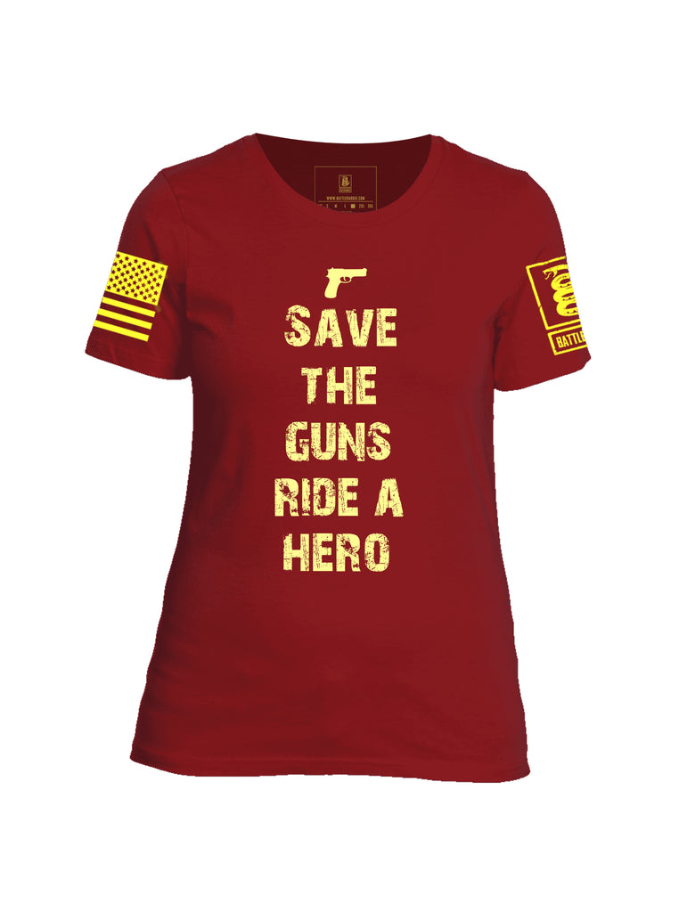 Battleraddle Save The Guns Ride A Hero Yellow Sleeve Print Womens Cotton Crew Neck T Shirt
