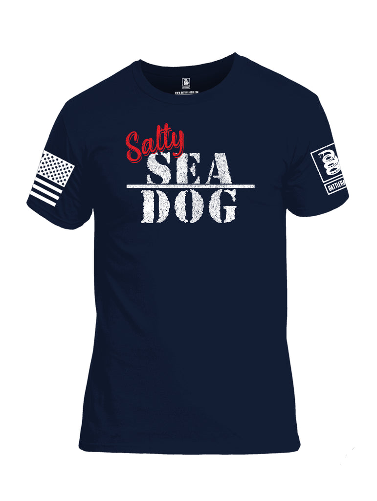 Battleraddle Salty Sea Dog White Sleeve Print Mens Cotton Crew Neck T Shirt