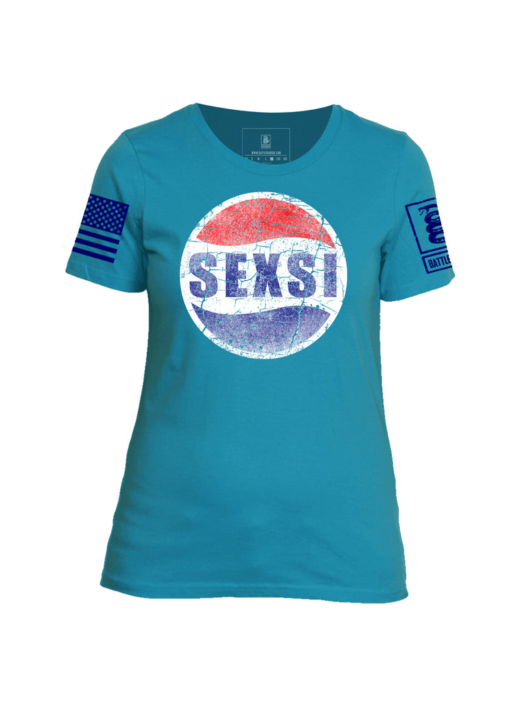 Battleraddle Sexsi Blue Sleeve Print Womens Cotton Crew Neck T Shirt