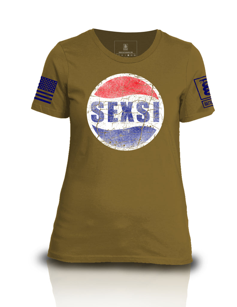 Battleraddle Sexsi Blue Sleeve Print Womens Cotton Crew Neck T Shirt