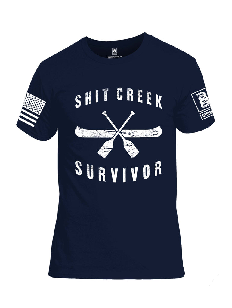 Battleraddle Shit Creek Survivor White Sleeve Print Mens Cotton Crew Neck T Shirt