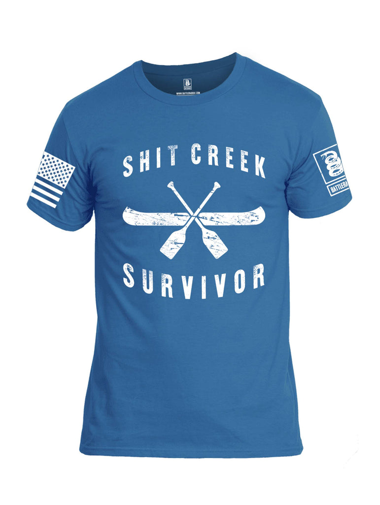 Battleraddle Shit Creek Survivor White Sleeve Print Mens Cotton Crew Neck T Shirt