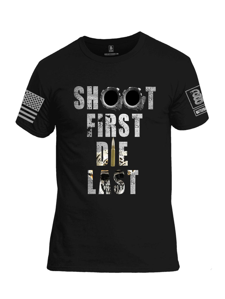 Battleraddle Shoot First Die Last Grey Sleeve Print Mens Cotton Crew Neck T Shirt