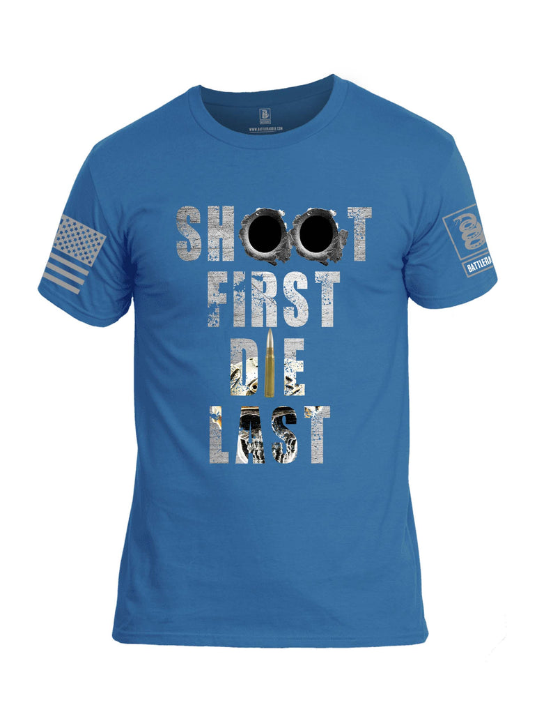 Battleraddle Shoot First Die Last Grey Sleeve Print Mens Cotton Crew Neck T Shirt