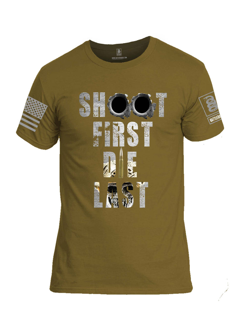 Battleraddle Shoot First Die Last Grey Sleeve Print Mens Cotton Crew Neck T Shirt