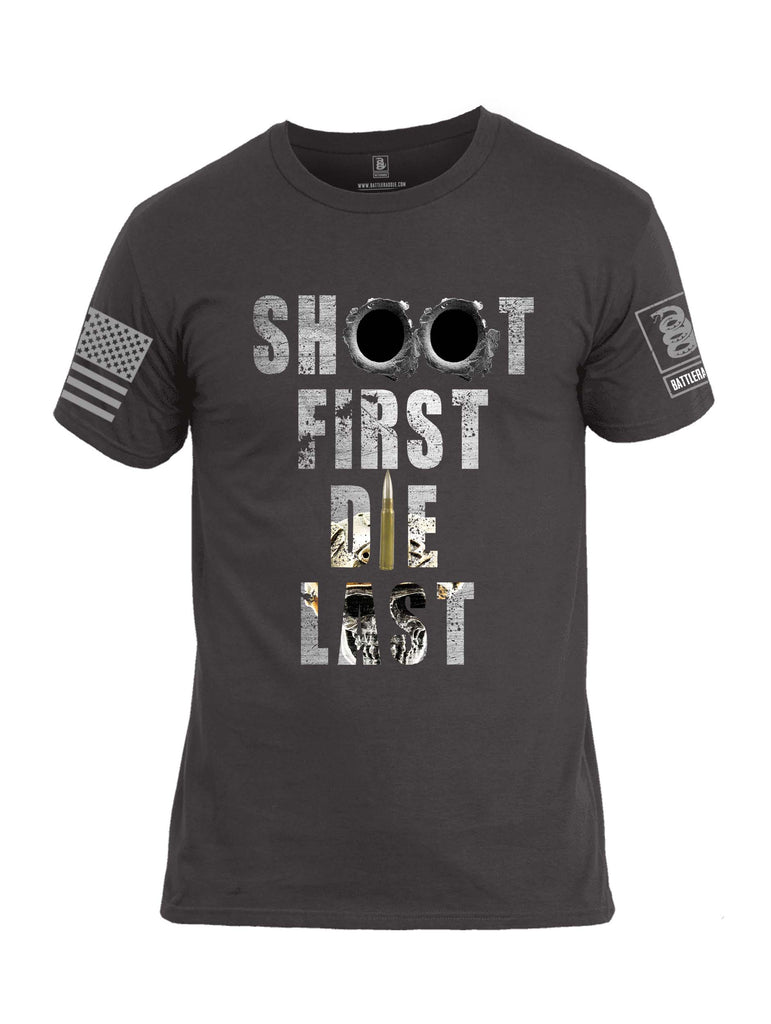 Battleraddle Shoot First Die Last Grey Sleeve Print Mens Cotton Crew Neck T Shirt