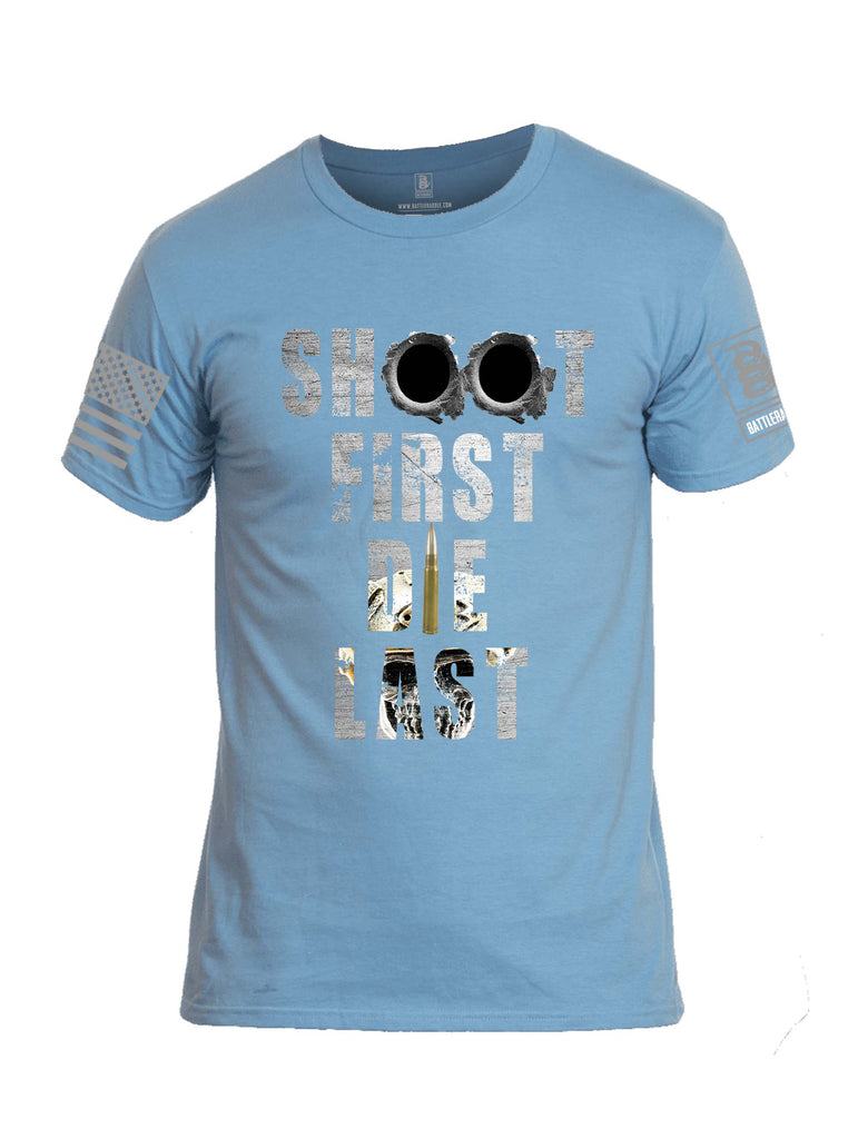 Battleraddle Shoot First Die Last Grey Sleeve Print Mens Cotton Crew Neck T Shirt