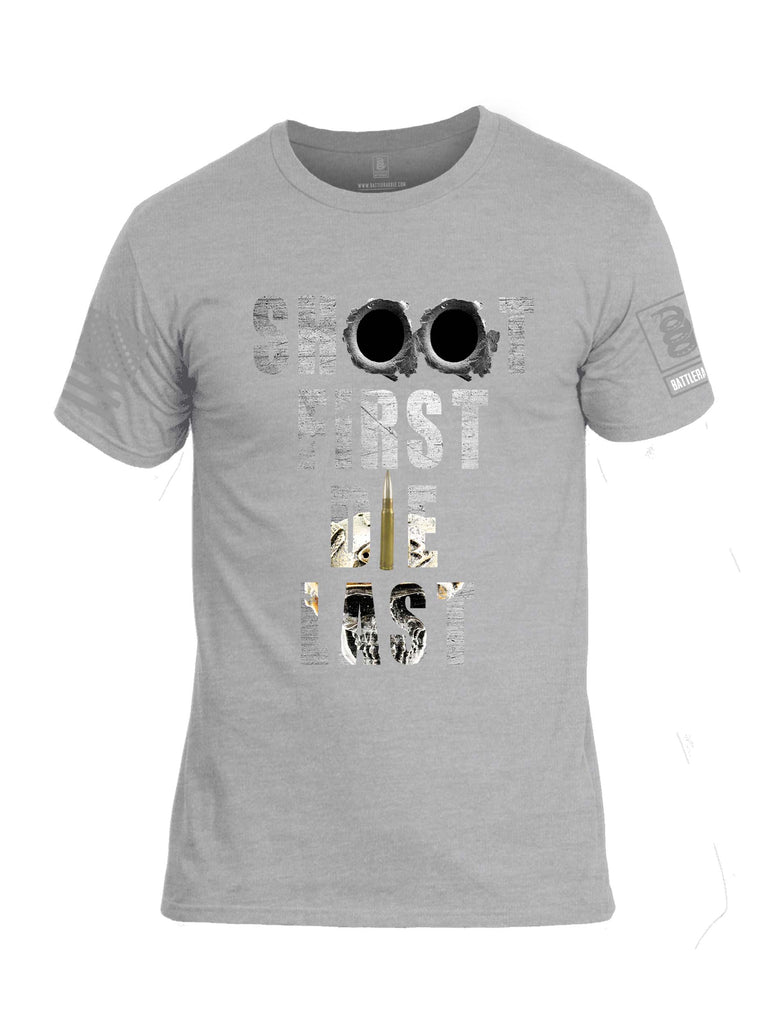 Battleraddle Shoot First Die Last Grey Sleeve Print Mens Cotton Crew Neck T Shirt