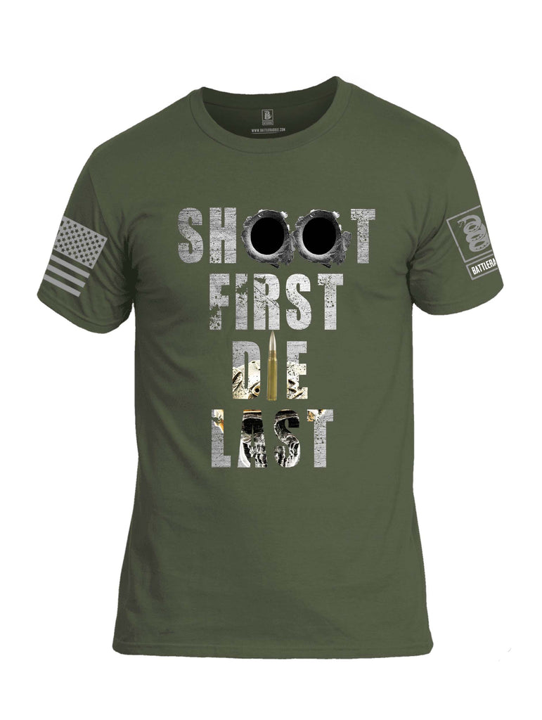 Battleraddle Shoot First Die Last Grey Sleeve Print Mens Cotton Crew Neck T Shirt