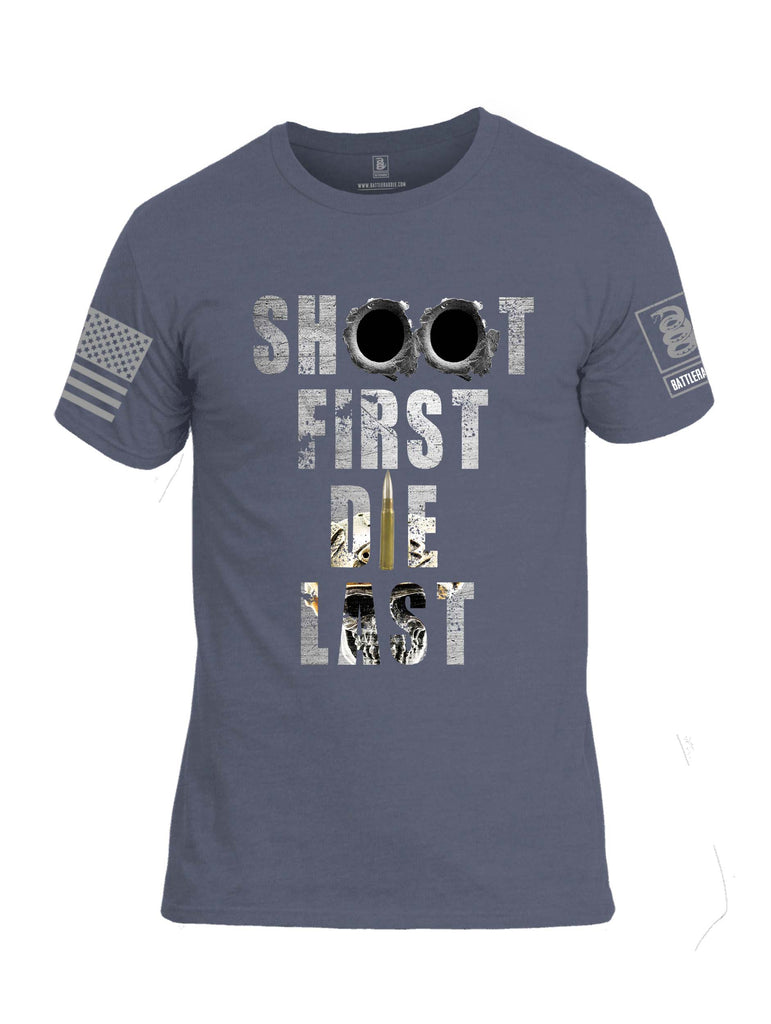 Battleraddle Shoot First Die Last Grey Sleeve Print Mens Cotton Crew Neck T Shirt