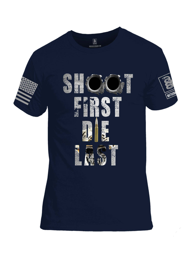 Battleraddle Shoot First Die Last Grey Sleeve Print Mens Cotton Crew Neck T Shirt