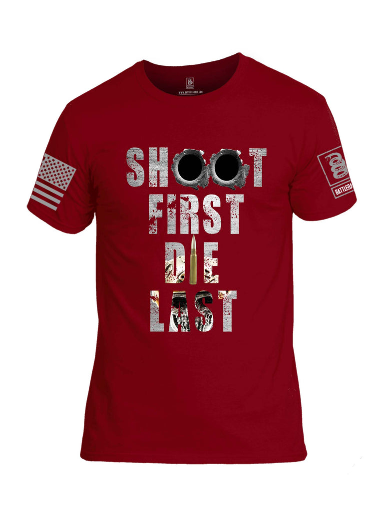 Battleraddle Shoot First Die Last Grey Sleeve Print Mens Cotton Crew Neck T Shirt