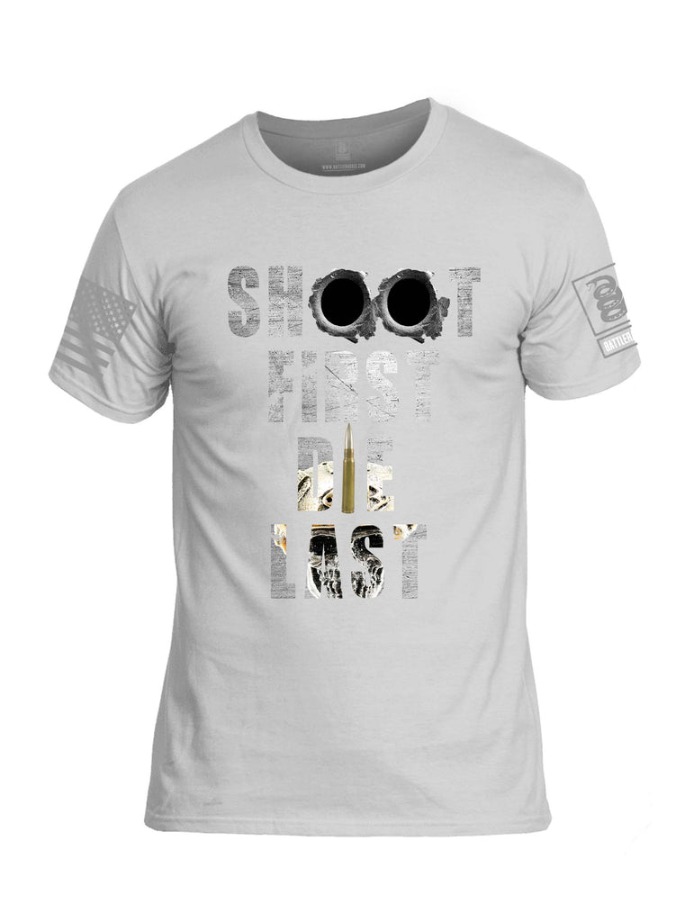 Battleraddle Shoot First Die Last Grey Sleeve Print Mens Cotton Crew Neck T Shirt