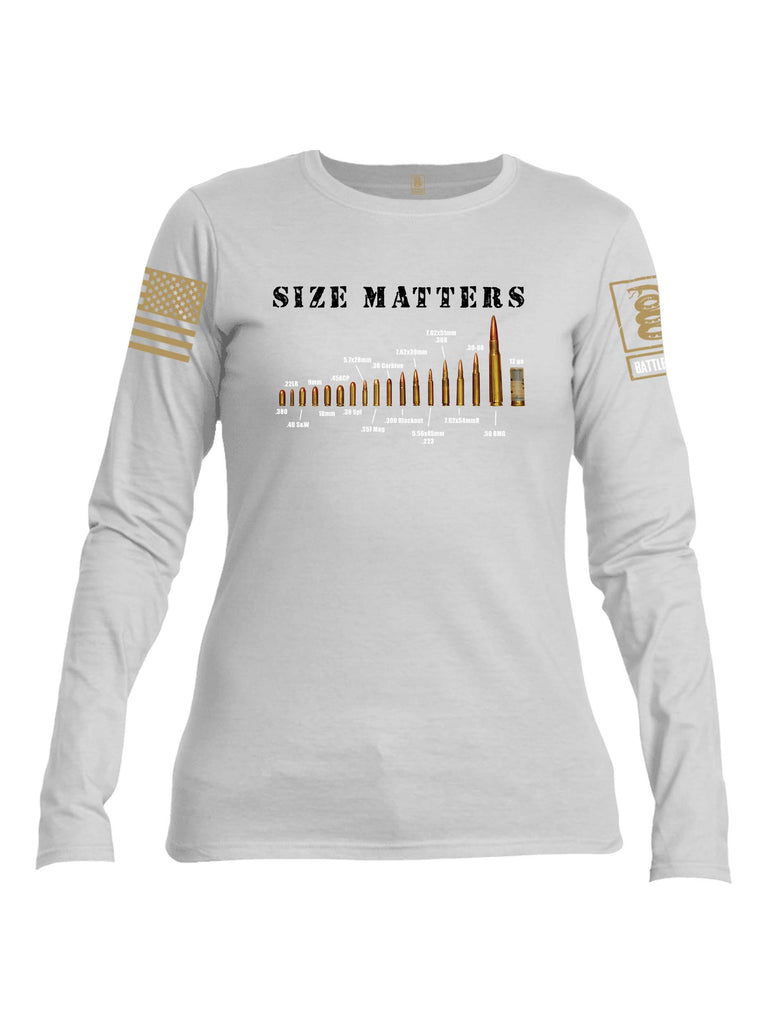Battleraddle Size Matters Brass Sleeve Print Womens Cotton Long Sleeve Crew Neck T Shirt