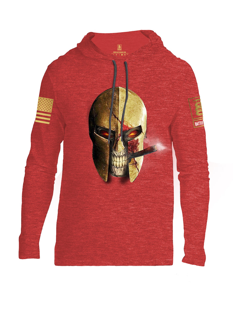 Battleraddle Smoking Spartan Skull Brass Sleeve Print Mens Thin Cotton Lightweight Hoodie