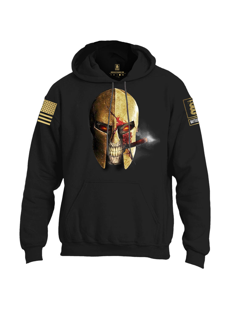 Battleraddle Smoking Spartan Skull Brass Sleeve Print Mens Blended Hoodie With Pockets