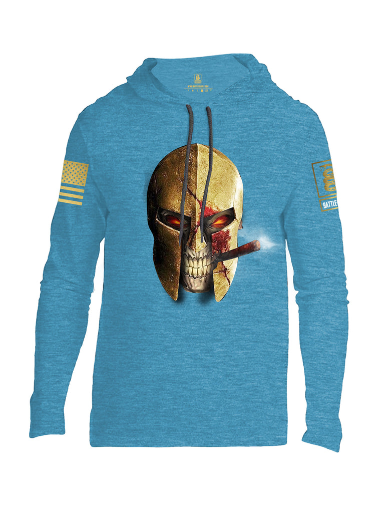 Battleraddle Smoking Spartan Skull Brass Sleeve Print Mens Thin Cotton Lightweight Hoodie