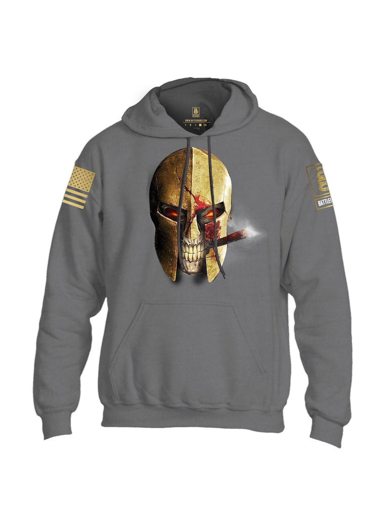 Battleraddle Smoking Spartan Skull Brass Sleeve Print Mens Blended Hoodie With Pockets