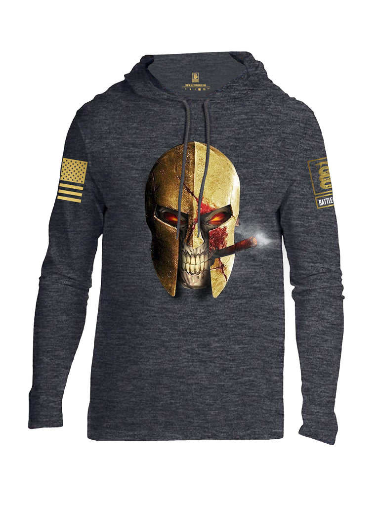 Battleraddle Smoking Spartan Skull Brass Sleeve Print Mens Thin Cotton Lightweight Hoodie