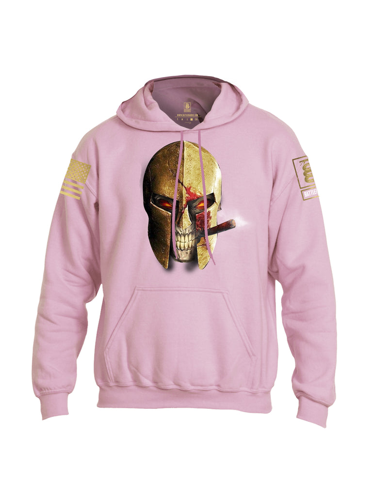 Battleraddle Smoking Spartan Skull Brass Sleeve Print Mens Blended Hoodie With Pockets