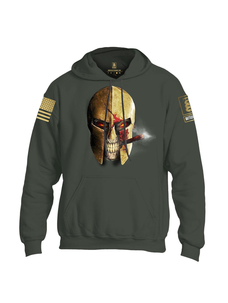 Battleraddle Smoking Spartan Skull Brass Sleeve Print Mens Blended Hoodie With Pockets