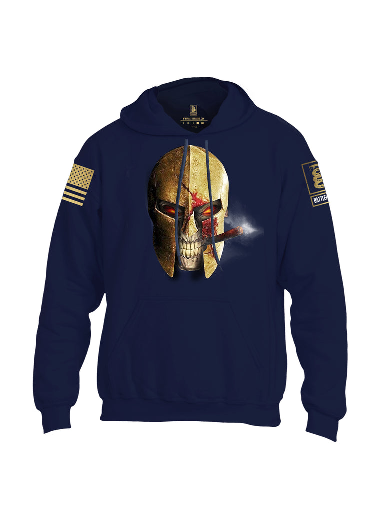 Battleraddle Smoking Spartan Skull Brass Sleeve Print Mens Blended Hoodie With Pockets