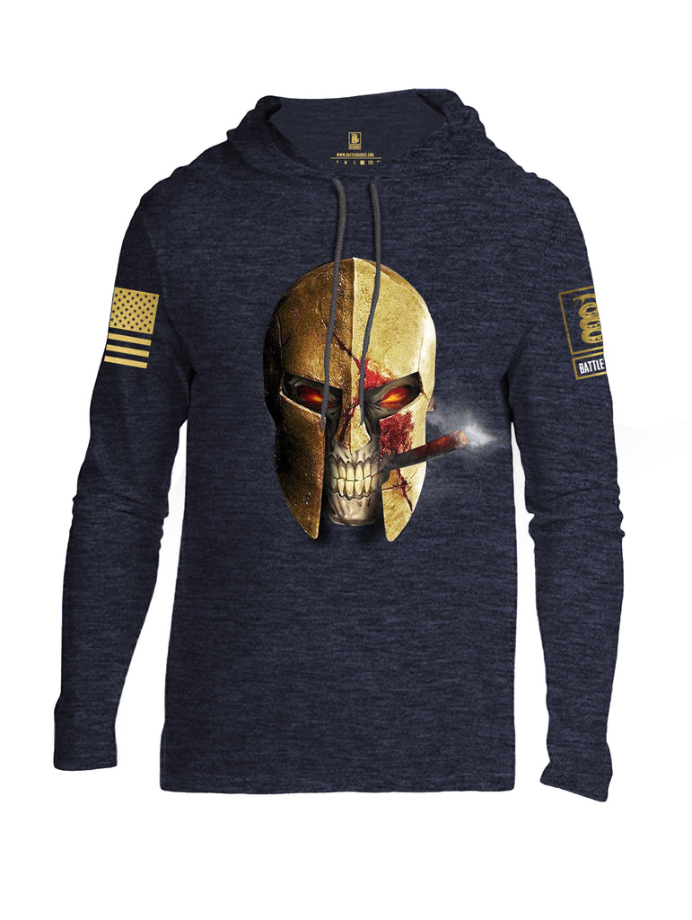 Battleraddle Smoking Spartan Skull Brass Sleeve Print Mens Thin Cotton Lightweight Hoodie