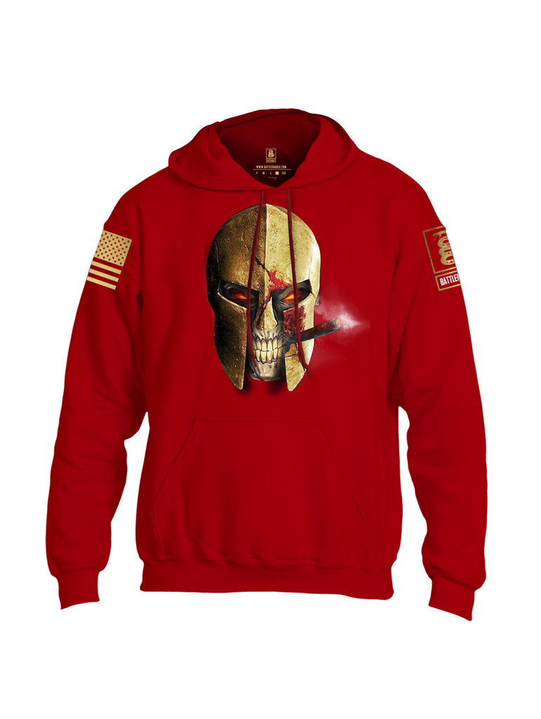 Battleraddle Smoking Spartan Skull Brass Sleeve Print Mens Blended Hoodie With Pockets