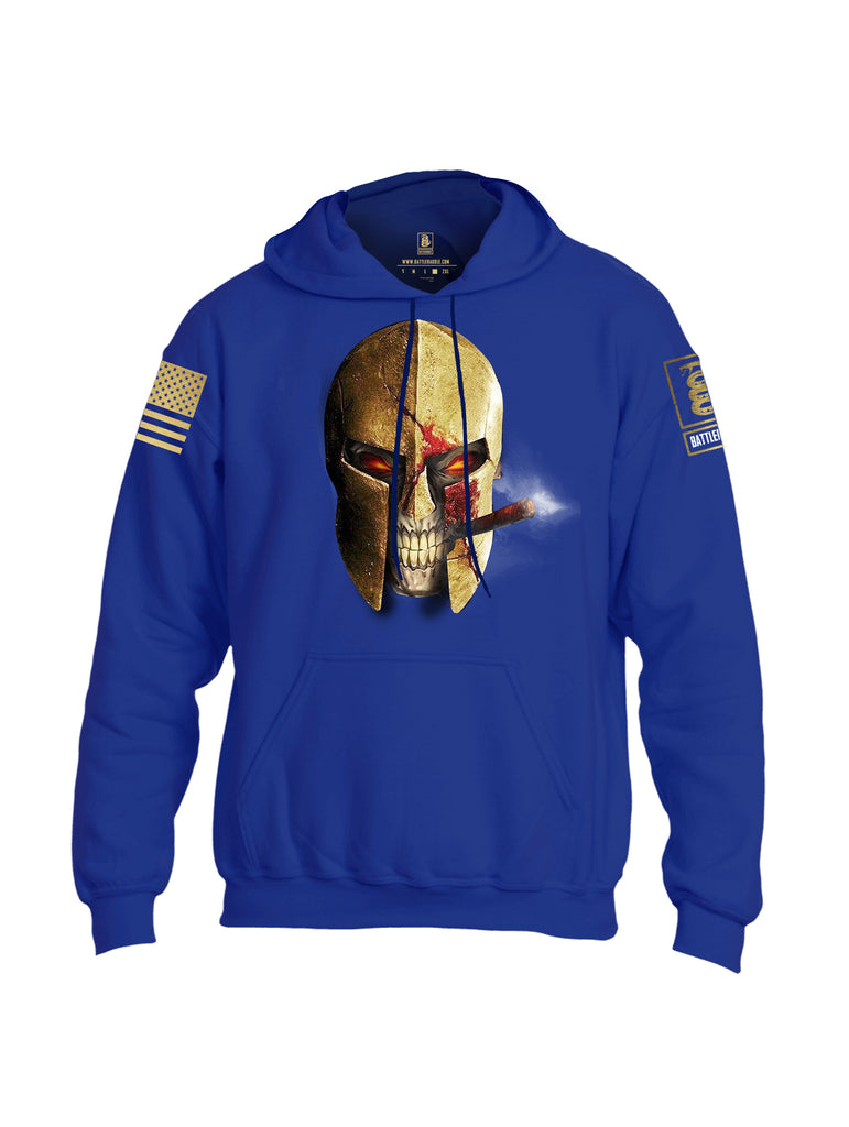 Battleraddle Smoking Spartan Skull Brass Sleeve Print Mens Blended Hoodie With PocketsBattleraddle Smoking Spartan Skull Brass Sleeve Print Mens Blended Hoodie With Pockets