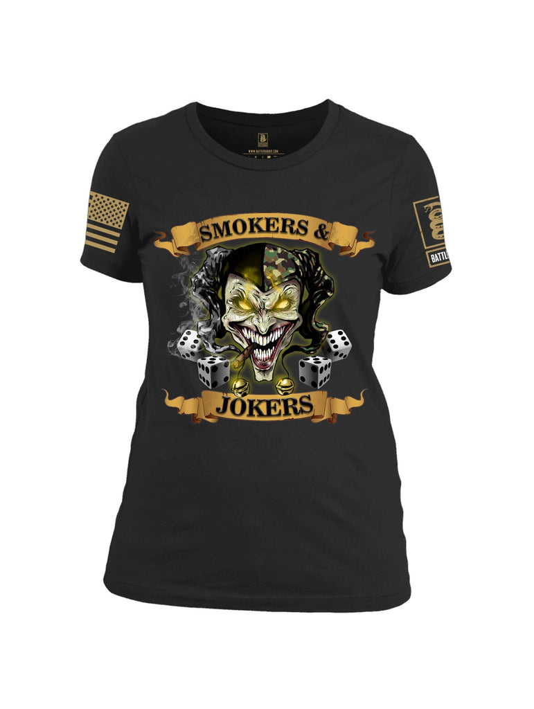 Battleraddle Smokers and Jokers Brass Sleeve Print Womens Cotton Crew Neck T Shirt