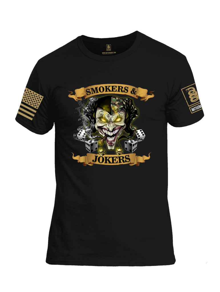 Battleraddle Smokers And Jokers Brass Sleeve Print Mens Cotton Crew Neck T Shirt