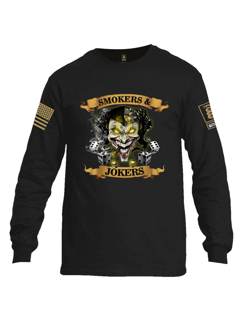 Battleraddle Smokers And Jokers Brass Sleeve Print Mens Cotton Long Sleeve Crew Neck T Shirt