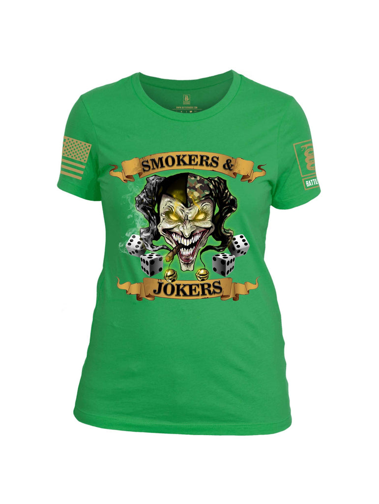 Battleraddle Smokers and Jokers Brass Sleeve Print Womens Cotton Crew Neck T Shirt