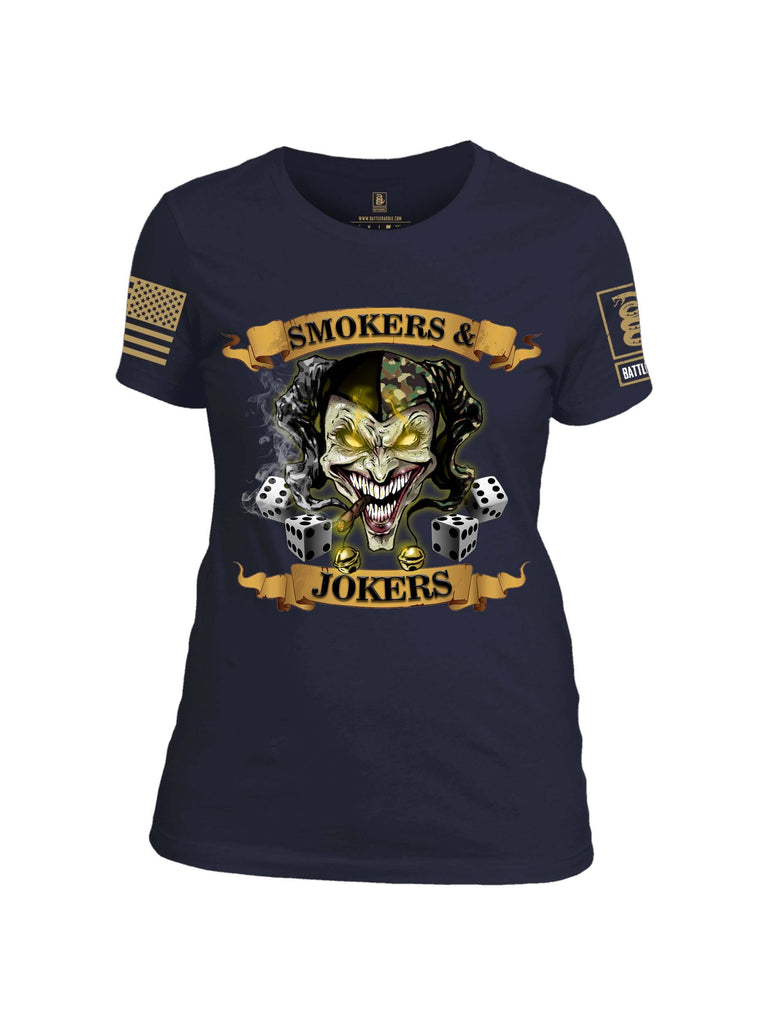 Battleraddle Smokers and Jokers Brass Sleeve Print Womens Cotton Crew Neck T Shirt