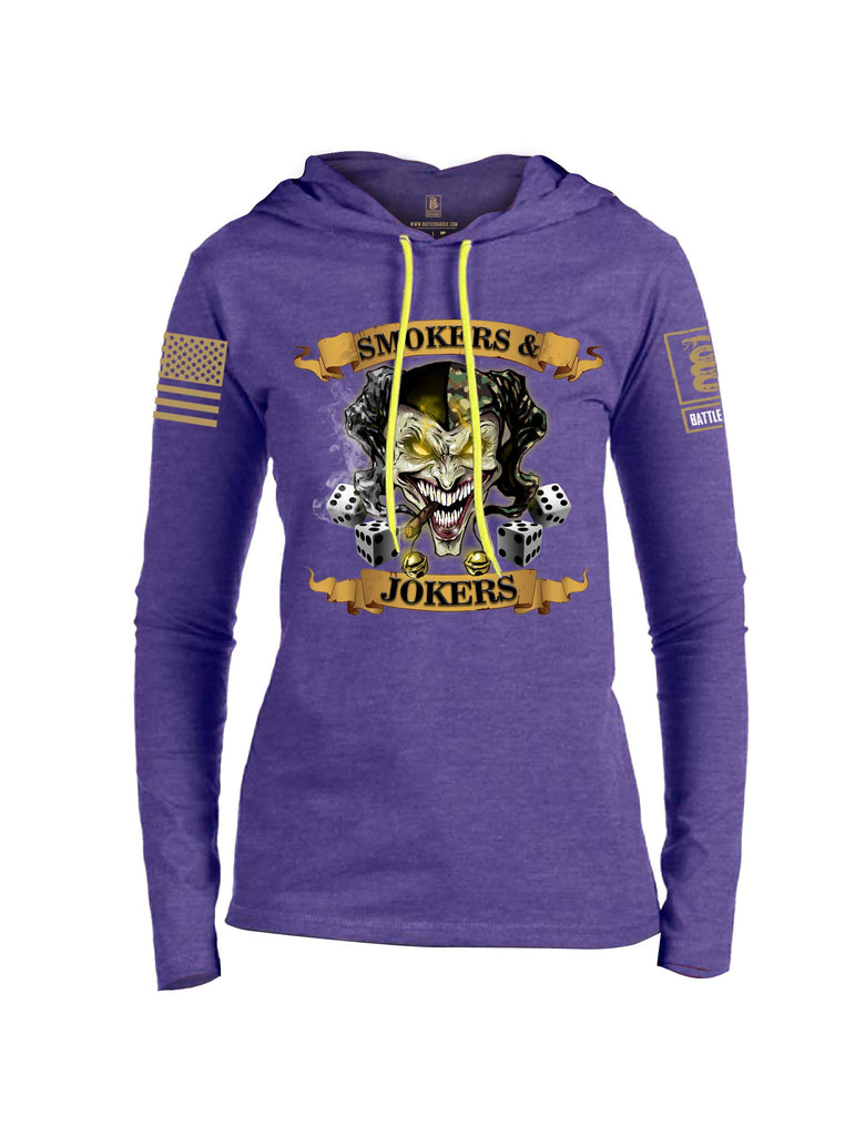 Battleraddle Smokers and Jokers Brass Sleeve Print Womens Thin Cotton Lightweight Hoodie