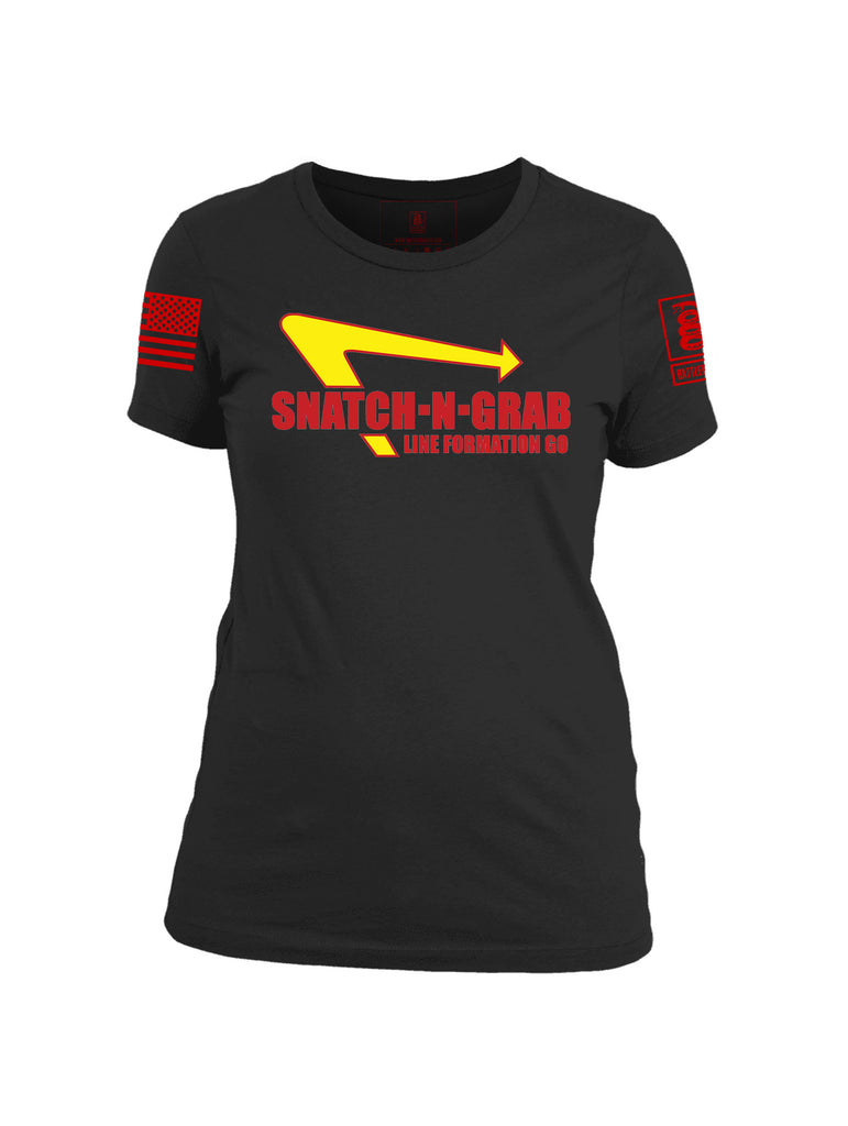 Battleraddle Snatch-N-Grab Line Formation Go Red Sleeve Print Womens Cotton Crew Neck T Shirt