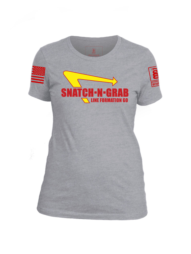 Battleraddle Snatch-N-Grab Line Formation Go Red Sleeve Print Womens Cotton Crew Neck T Shirt