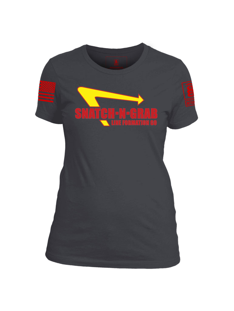 Battleraddle Snatch-N-Grab Line Formation Go Red Sleeve Print Womens Cotton Crew Neck T Shirt