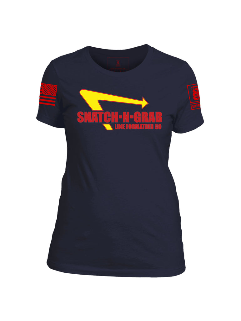 Battleraddle Snatch-N-Grab Line Formation Go Red Sleeve Print Womens Cotton Crew Neck T Shirt